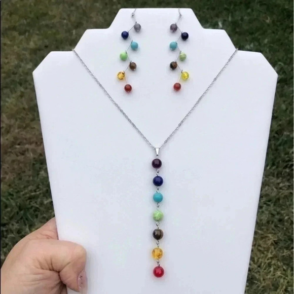 Gorgeous Chakra Stones Reiki Necklace & Earring Set NWT - Picture 1 of 7